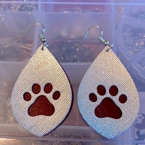 Paw Print Faux Leather Earrings